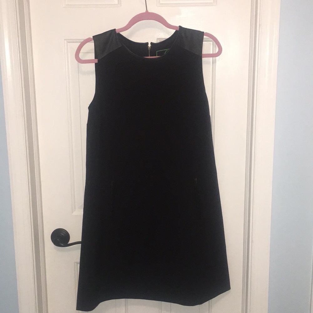 C. Wonder Black Shift Dress w/ Faux Leather Detail